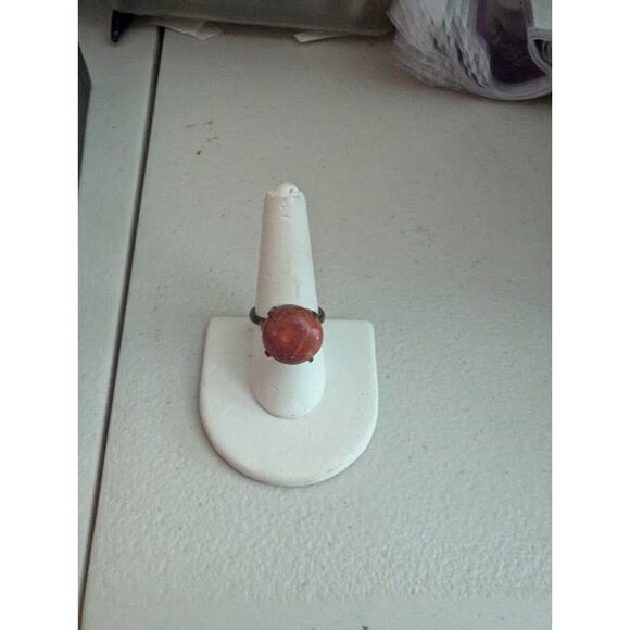 Rhodonite Ring, 925 Sterling Silver size 8.25 VTG Circle Stone - Picture 1 of 4